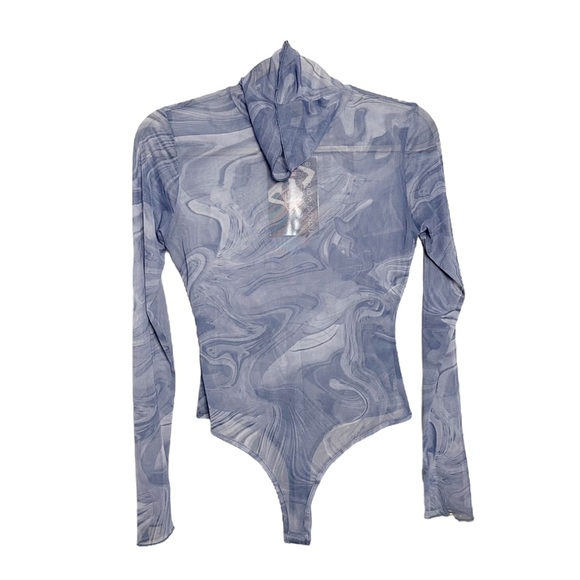 naked wardrobe Tops - Naked Wardrobe Bodysuit Turtleneck Mesh Long Sleeve Denim Marble Size Small